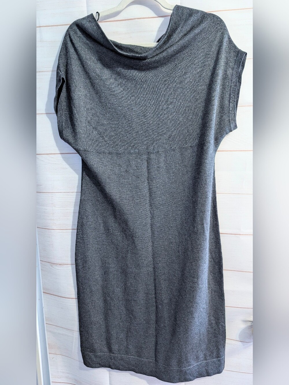 Mexx Knit Cowl Neck Knit Charcoal Gray 🩶 Midi Sweater Dress Size Large